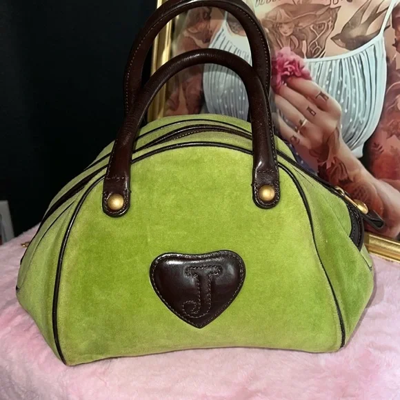 Y2k VINTAGE 💚Juicy Couture Green bowler Handbag with charm💚🤎 - Picture 7 of 15